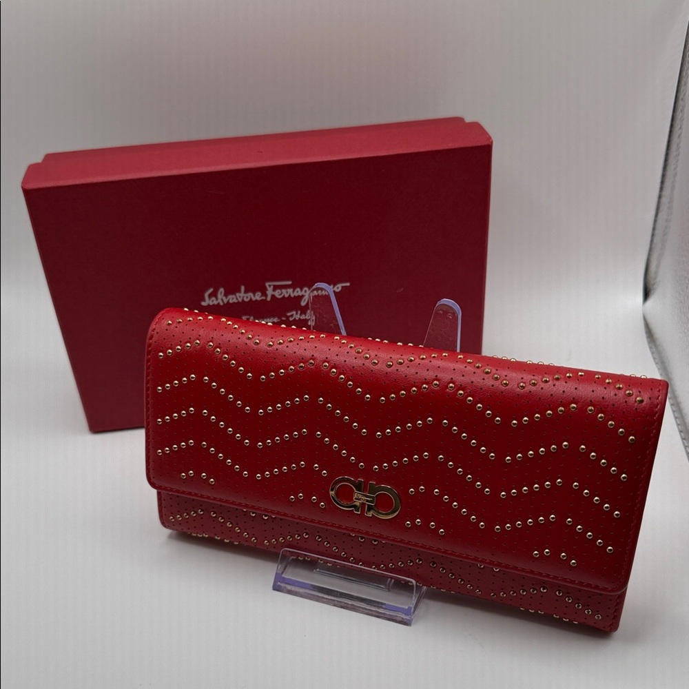 Salvatore Ferragamo Red Gancini Studded Continental Wallet